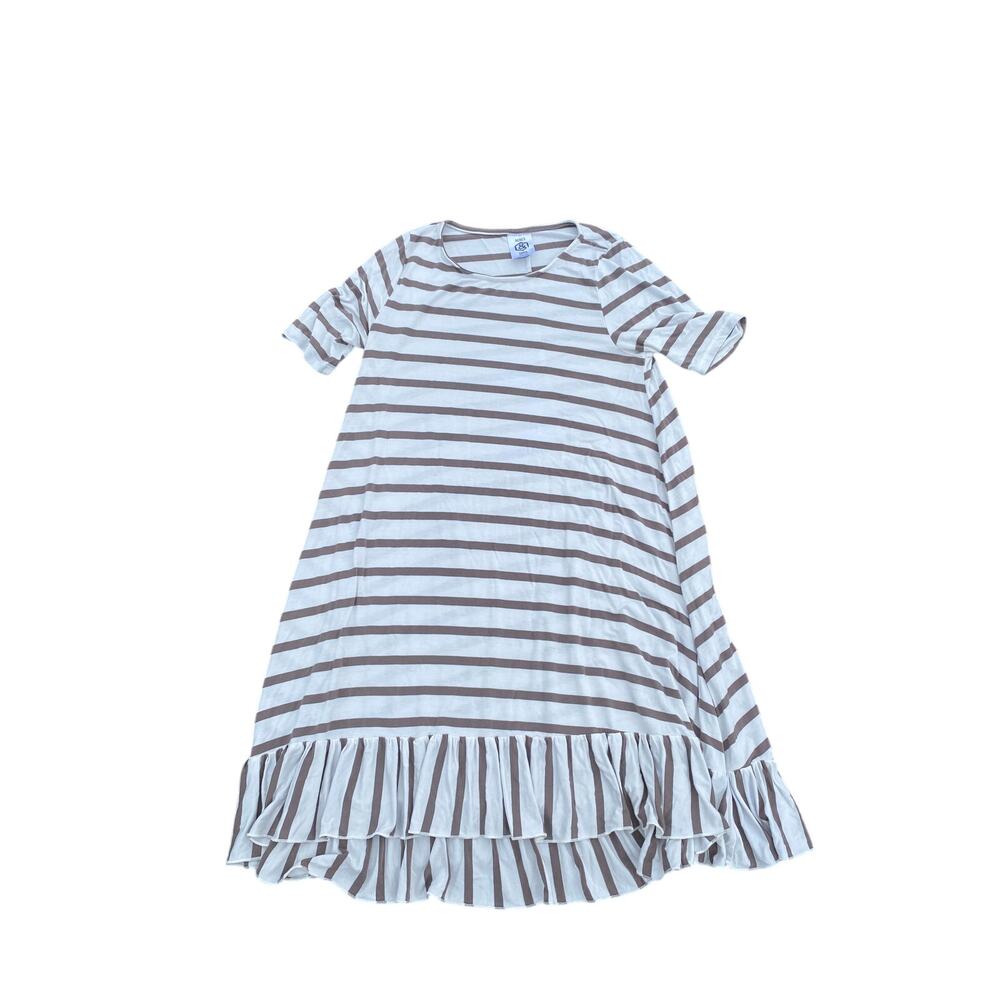 Agnes & Dora Striped Short Sleeve Dress - Brown/White - Size XS